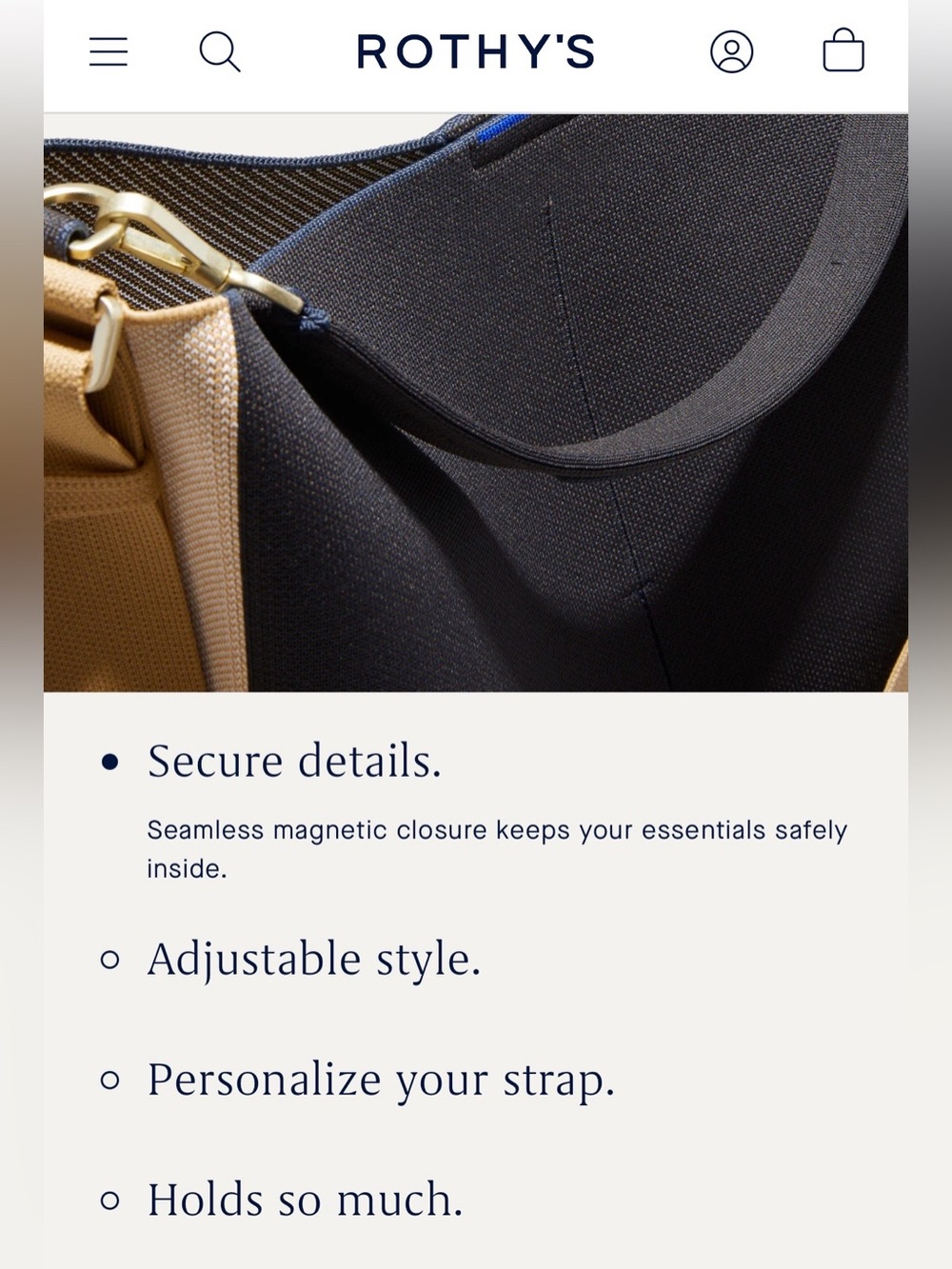 Rothy's Large Bucket Tote - Navy/Black, Tan, Gold Hardware - Picture 14 of 16